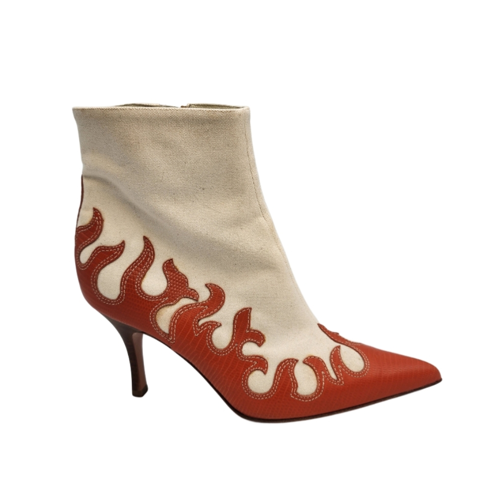BRUNO MAGLI Vintage Ankle Boots - Orange Flames on Canvas, size 7½ - Picture 5 of 8